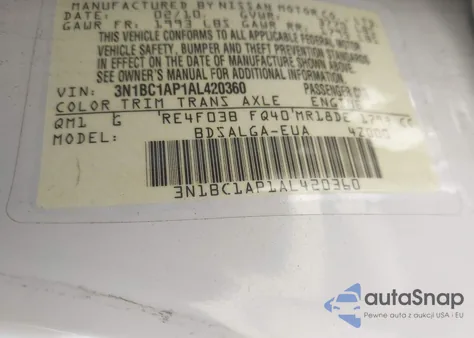 2010 Nissan Versa 1.8Sl z USA, uszkodzony, nr VIN 3N1BC1AP1AL420360